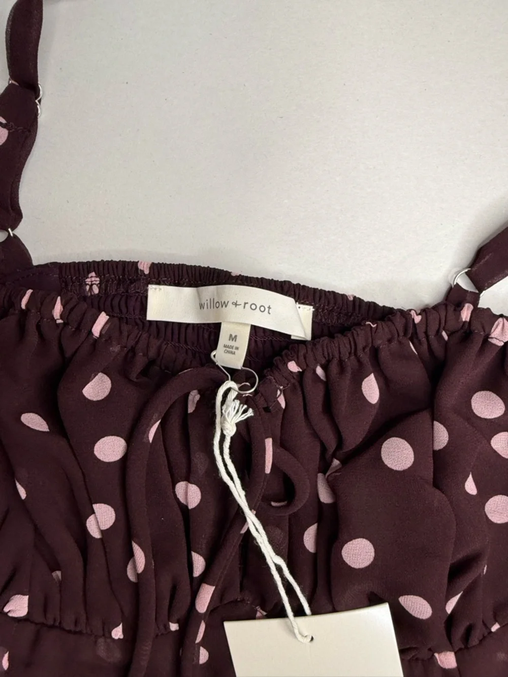 NWT Willow + Root Brown Pink Polka Dot Babydoll Cami Top Medium - Picture 2 of 5